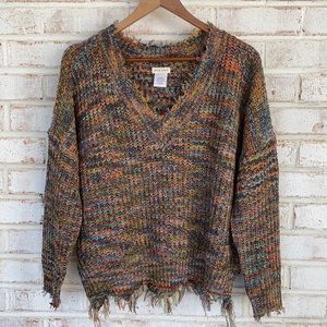 Multi colored knitted drop shoulder sweater